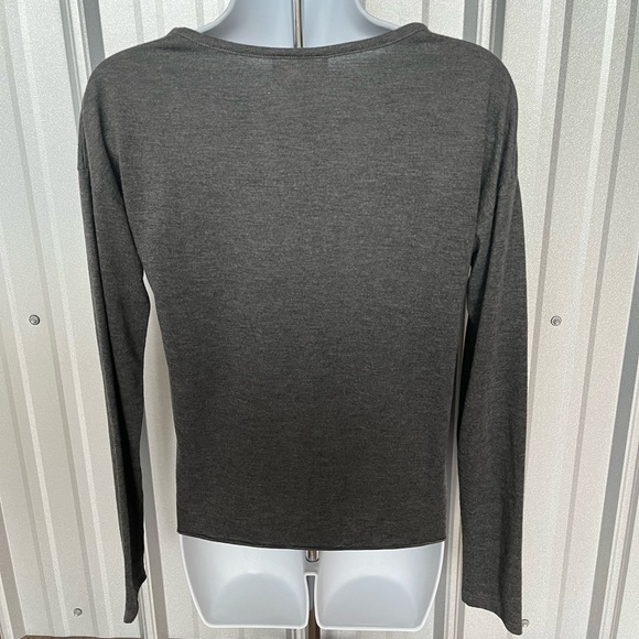 WOMENS Morgan Taylor Grey Top Tunic Front Belly Tie 3/4 Sleeves Size Small - Picture 2 of 3